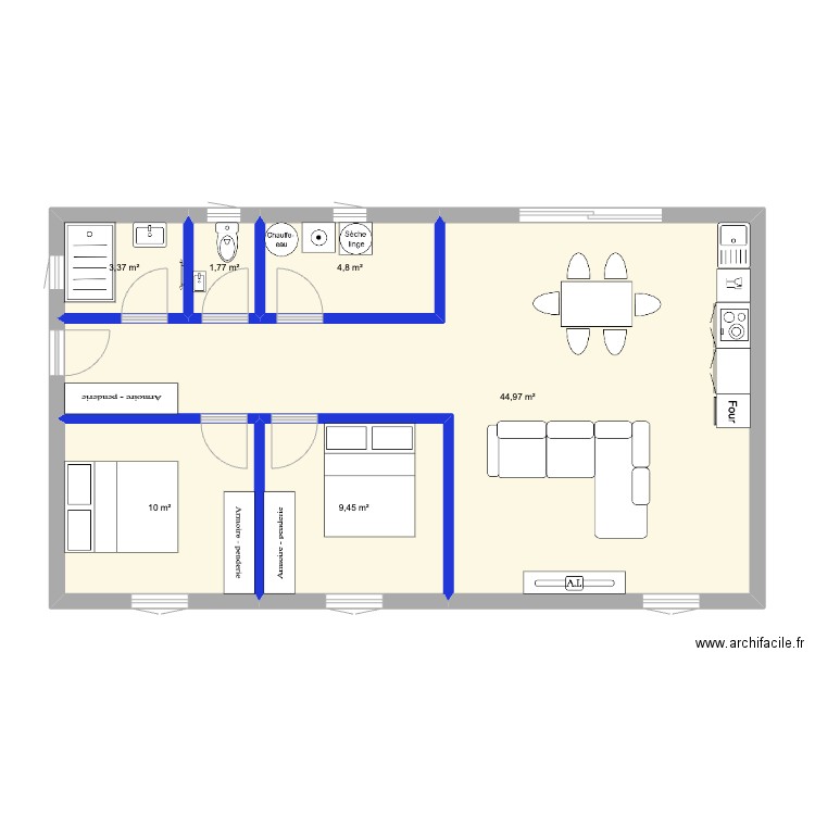 garage Hugues v3. Plan de 6 pièces et 74 m2