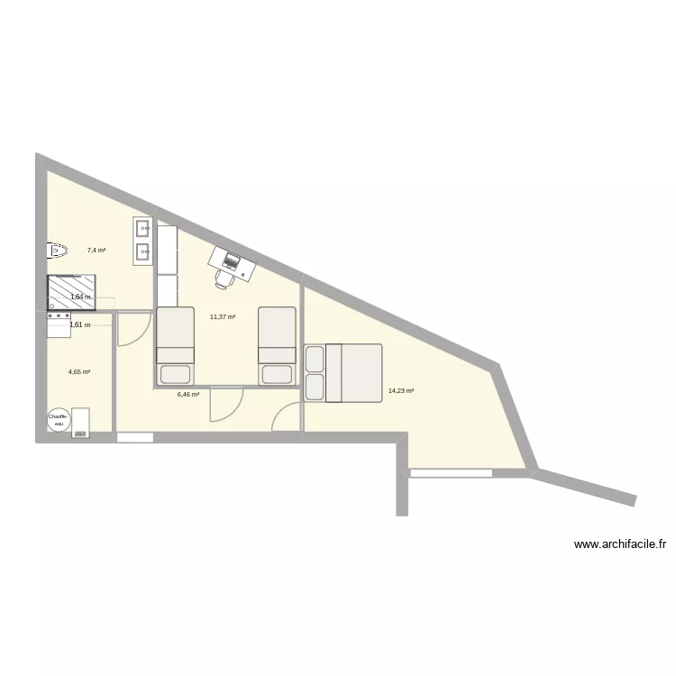 d&eacute;pendance. Plan de 5 Pièces et 44 m²