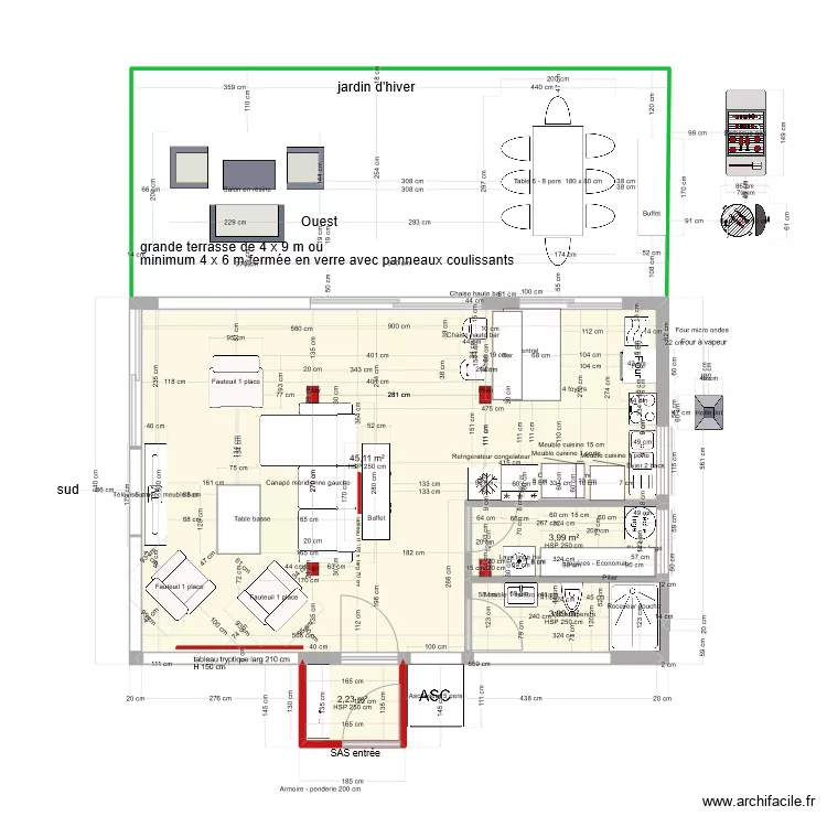 Plan Rez 54 m2 orientation Est-Ouest. Plan de Plan Rez 54 m2 orientation Est-Ouest. Plan de