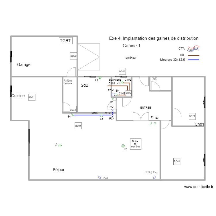 B1M2Op02-02Exe4Cab1Distrib. Plan de 9 pièces et 171 m2