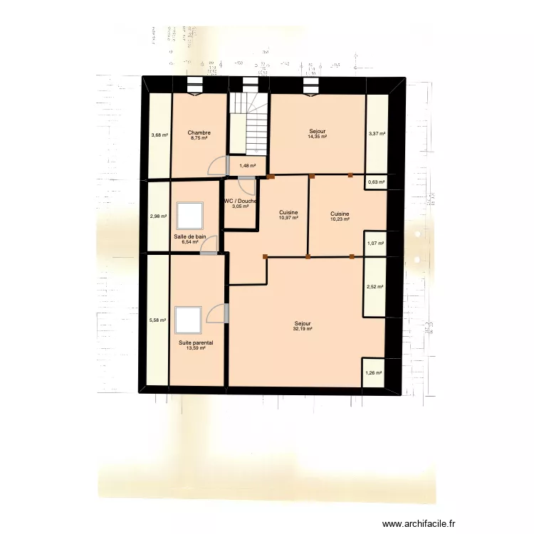 Pailly_2eme. Plan de 18  et 127 m²