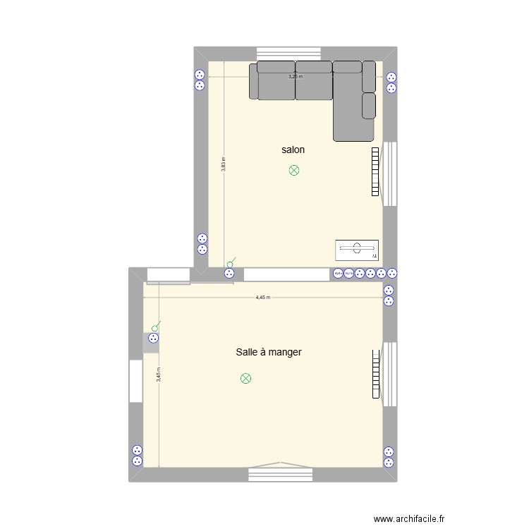 Salon/salle à manger. Plan de 2 pièces et 28 m2