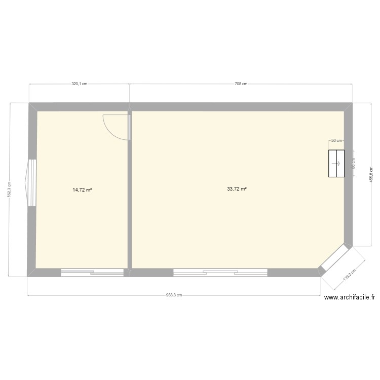 Extension COUDUN 1/1. Plan de 2 pièces et 48 m2