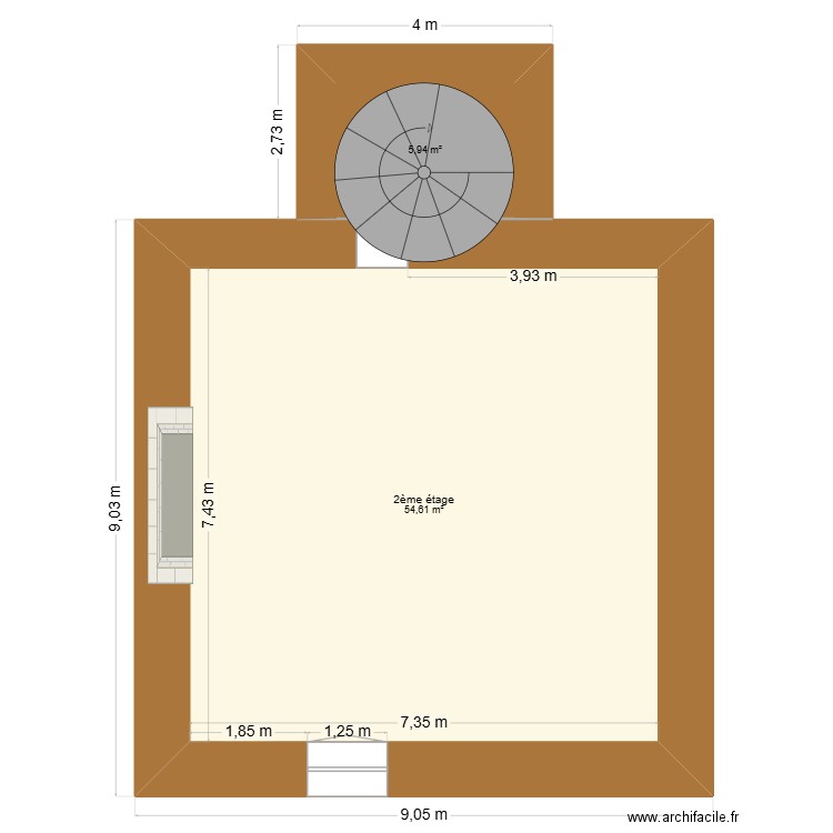 Prieuré 2ème. Plan de 2 pièces et 61 m2