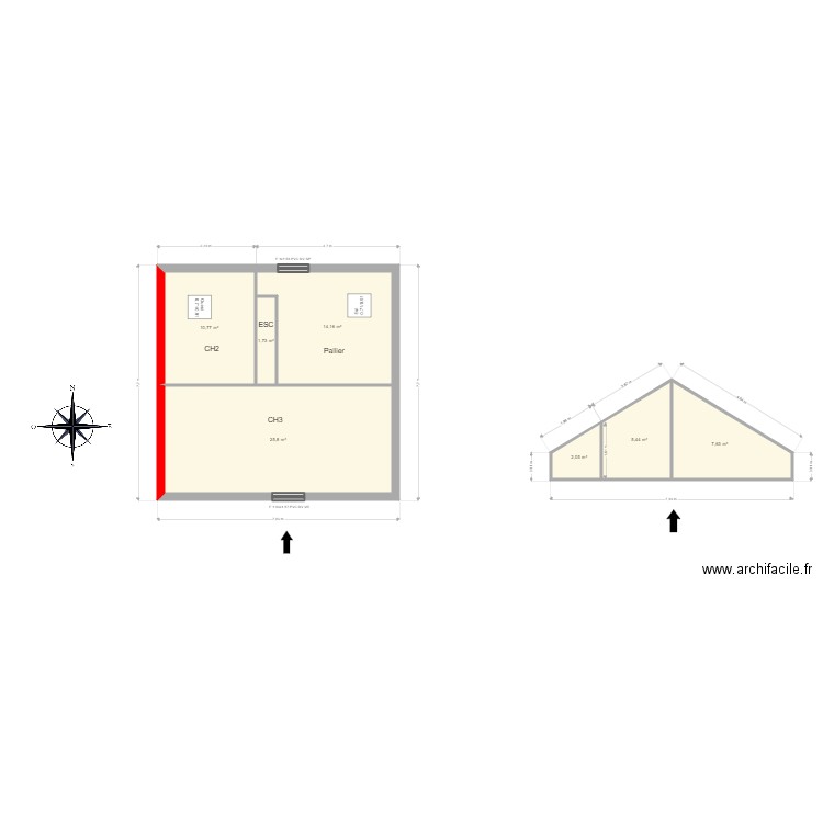 LEY Laure etage et rampant . Plan de 7 pièces et 68 m2