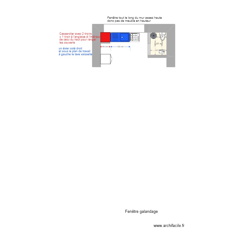 Studio Cuisine. Plan de 1 pièce et 1 m2