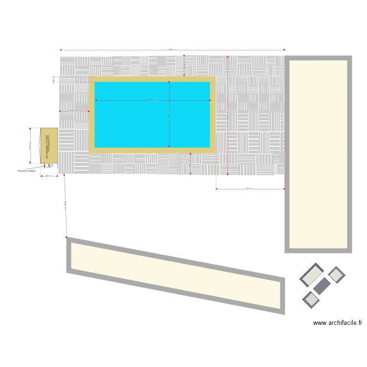 Piscine Exterieur WIDE 65. Plan de 2 pièces et 53 m2