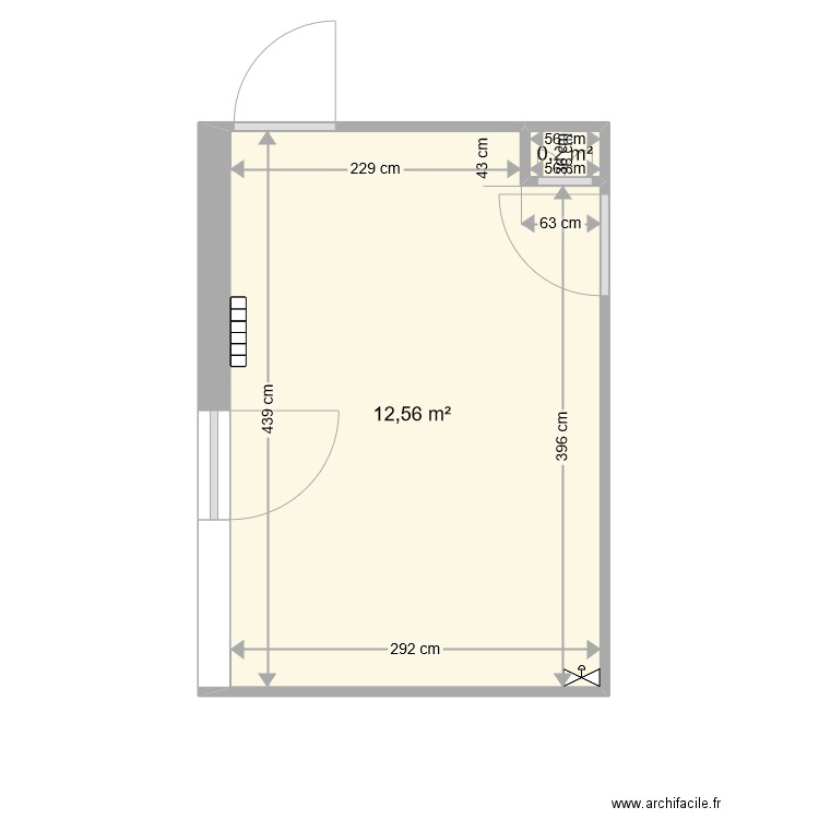 poncet existant. Plan de 2 pièces et 13 m2