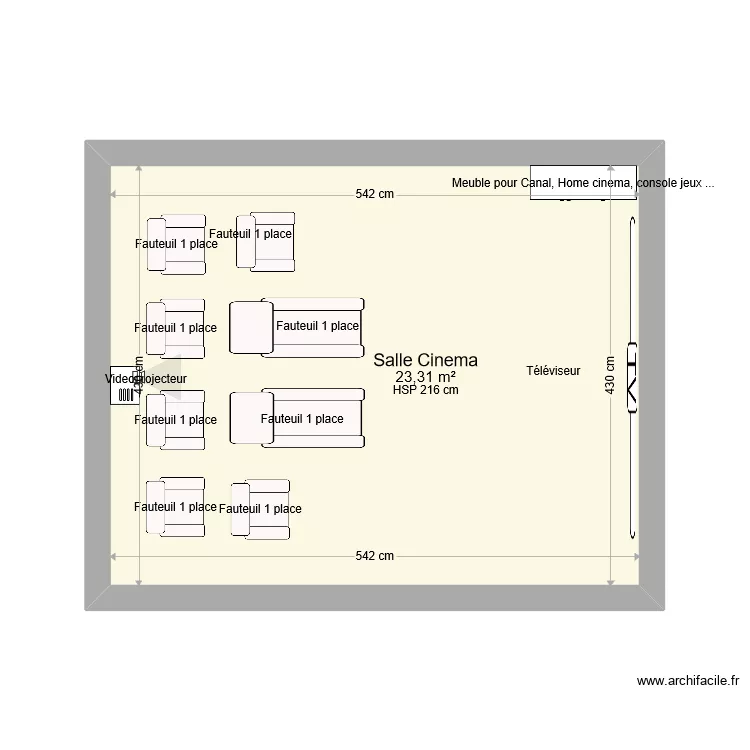 Salle Cin&eacute;ma. Plan de 