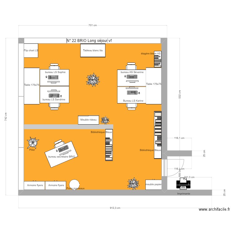 N° 22 BRIO LS IDc, AS et secrétaire V2. Plan de 1 pièce et 45 m2