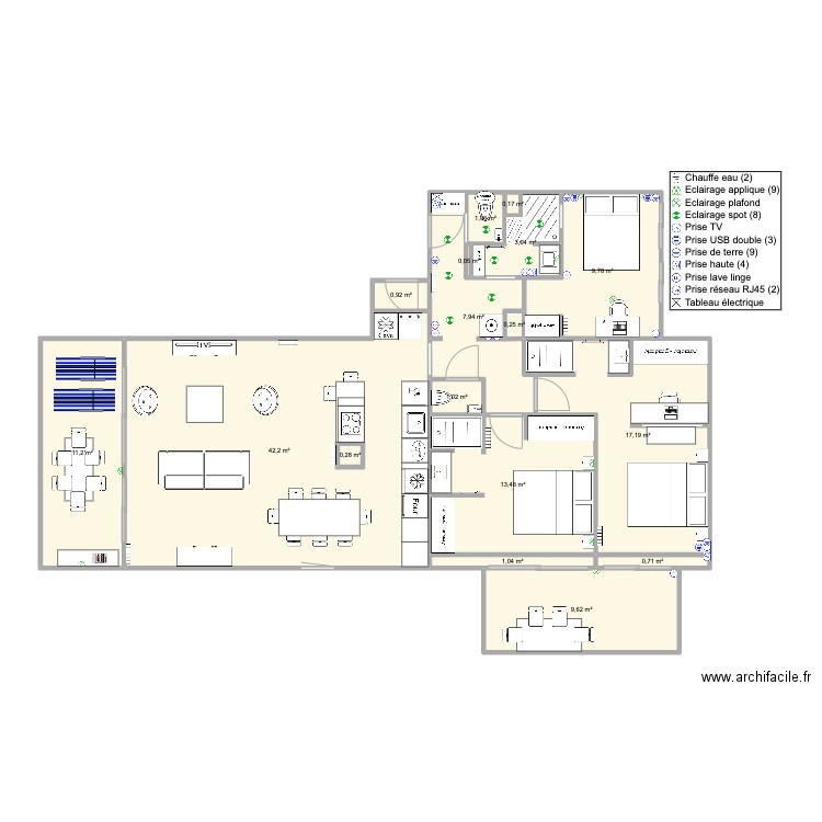 Santa Clara 2 face mer nousV4. Plan de 17 pièces et 120 m2