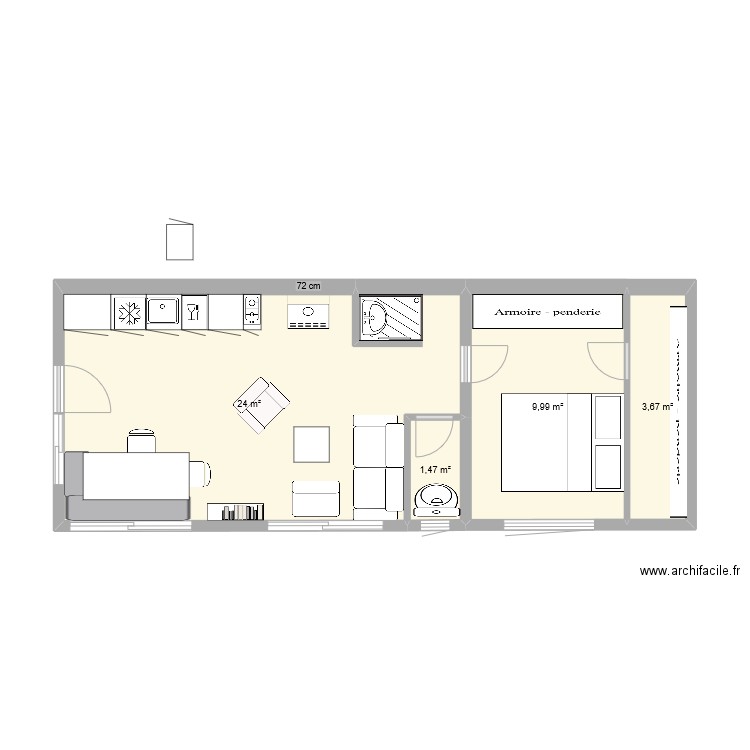 Annexe étable 1. Plan de 4 pièces et 40 m2