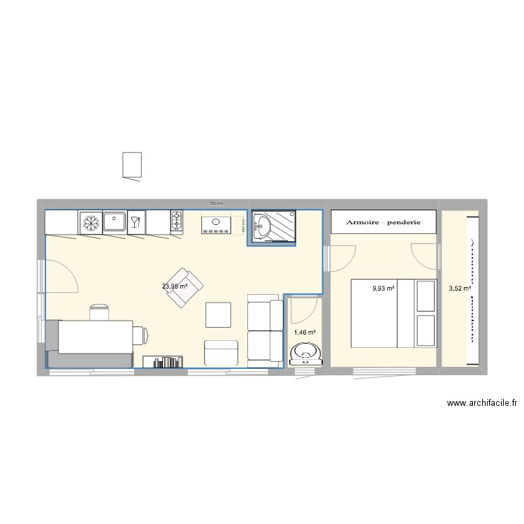 Annexe étable 1. Plan de 4 pièces et 40 m2