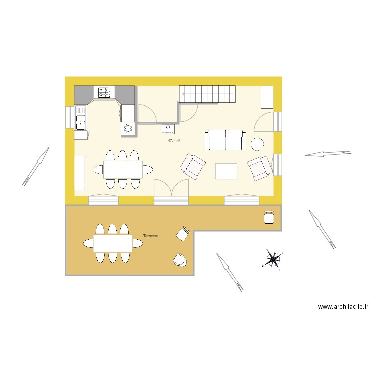 Talmont2. Plan de 2 pièces et 70 m2