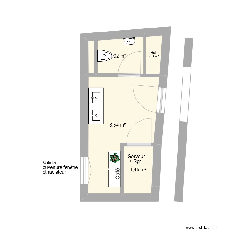 Albertas Sanitaires public V5. Plan de 4 pièces et 11 m2