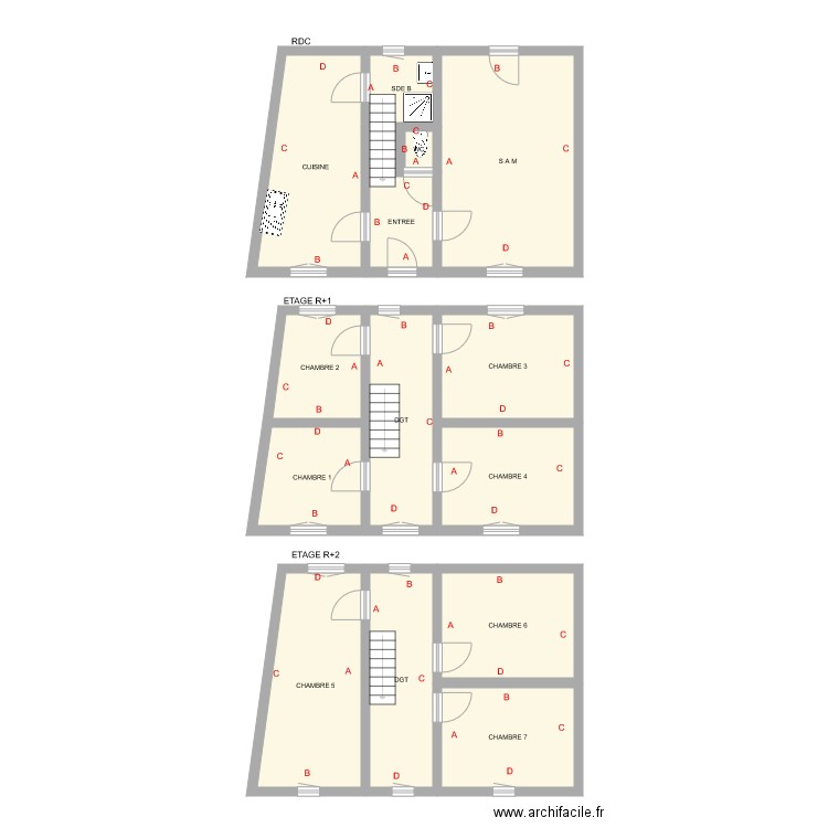 LEBRETON PLOMB. Plan de 15 pièces et 129 m2