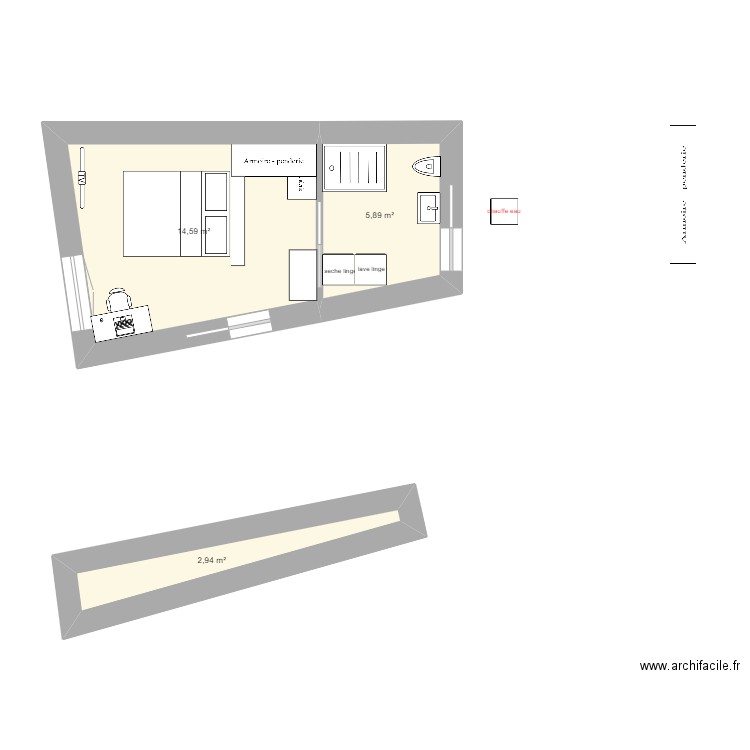 extension1. Plan de 3 pièces et 23 m2
