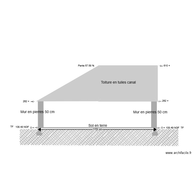 Plan de coupe existant  face Ouest 2-1. Plan de 0 pièce et 0 m2