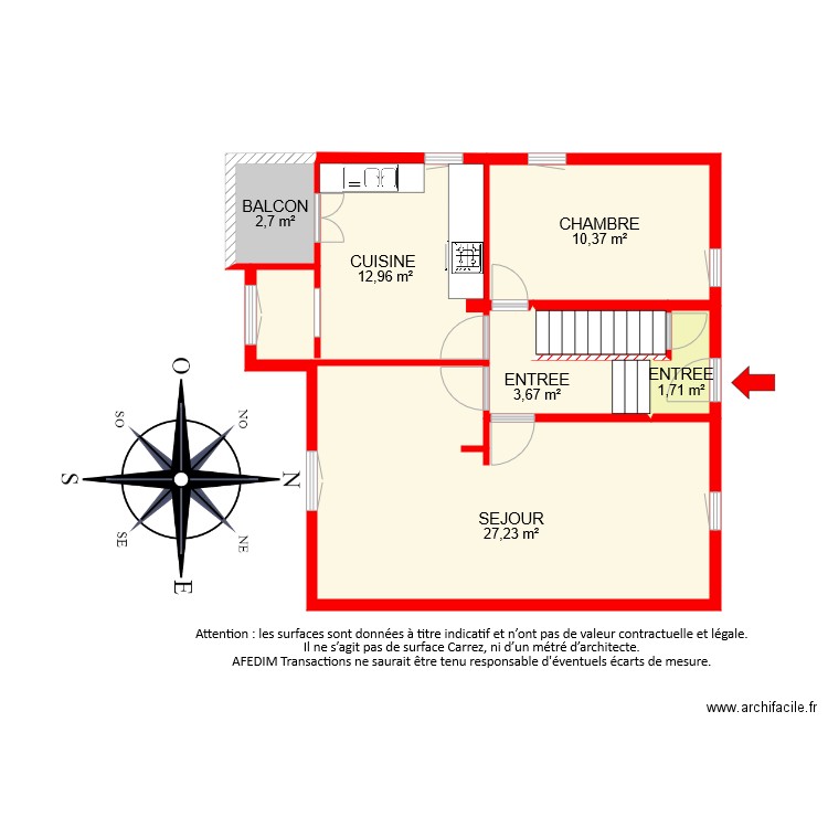 BI 7048 RDC . Plan de 7 pièces et 61 m2