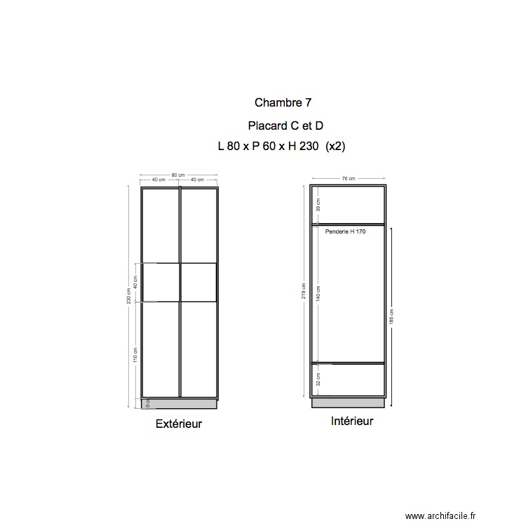 Placard Chambre 7 C et D. Plan de 0 pièce et 0 m2