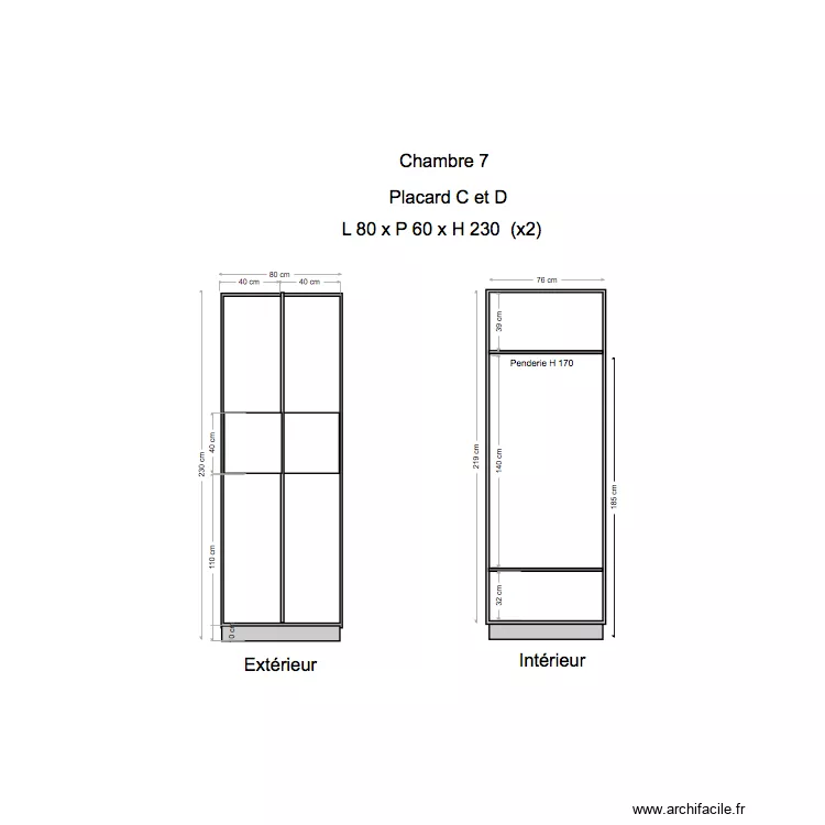 Placard Chambre 7 C et D. Plan de 
