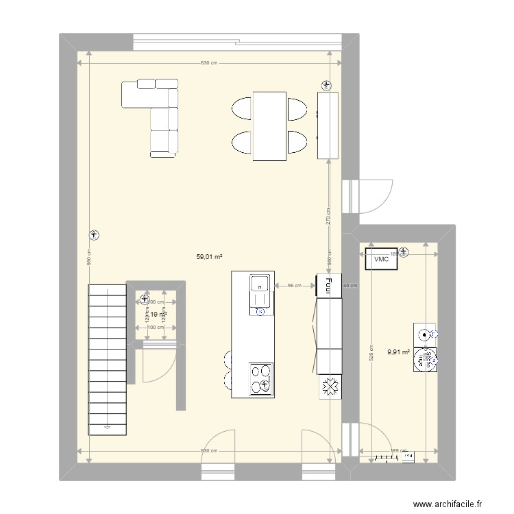 EmDen-Rez. Plan de 3 pièces et 73 m2