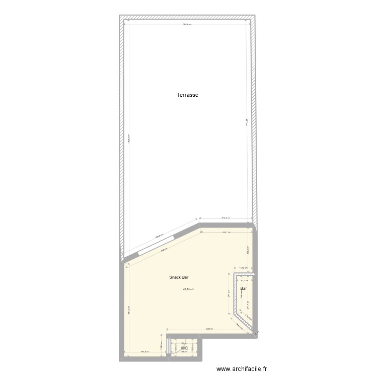 Cantarelle - plan snack . Plan de 3 pièces et 142 m2