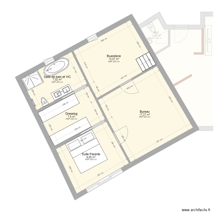 Minicillo. Plan de 13 pièces et 158 m2