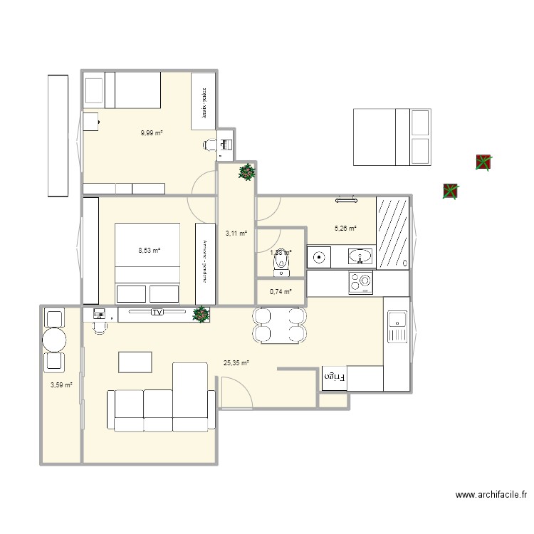 Volnay à jour 1. Plan de 8 pièces et 58 m2