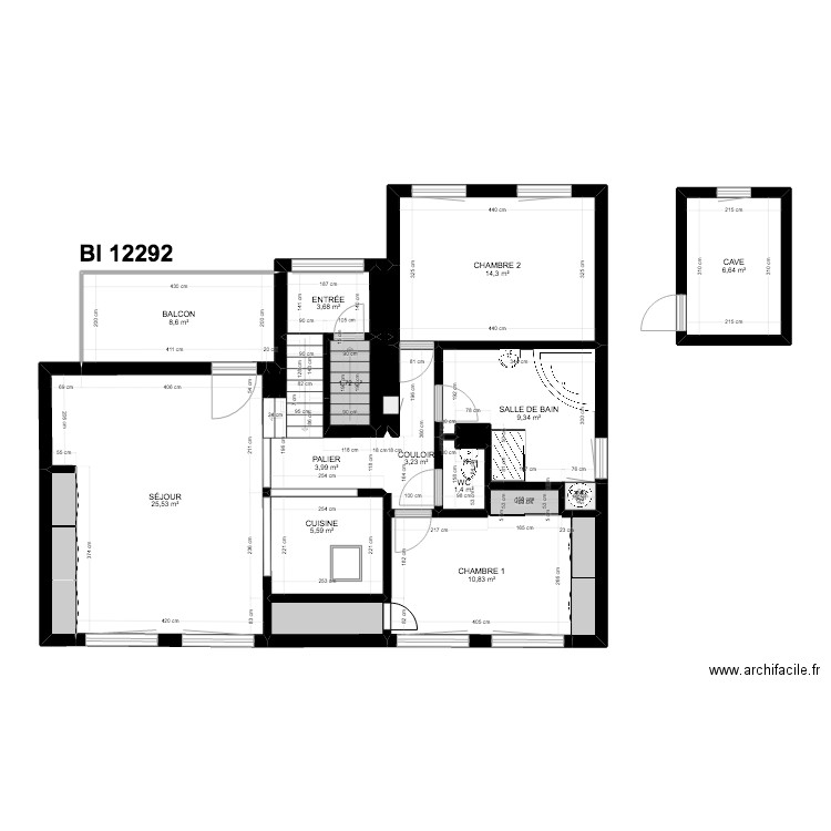 BI 12292.. Plan de 20 pièces et 102 m2