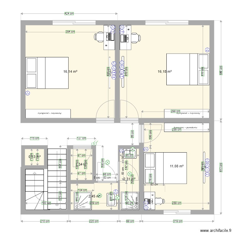 etage234. Plan de 7 pièces et 50 m2