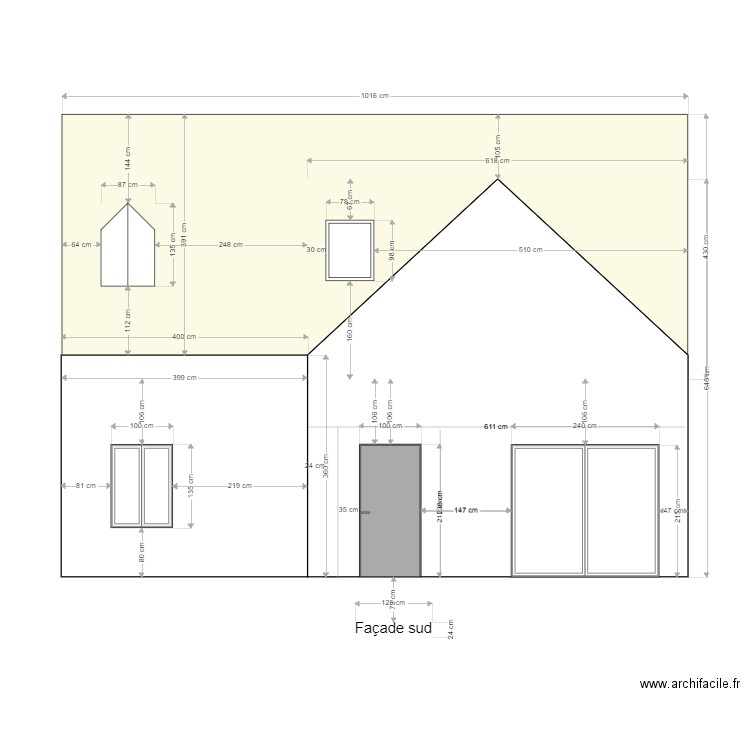 Façade sud. Plan de 0 pièce et 0 m2