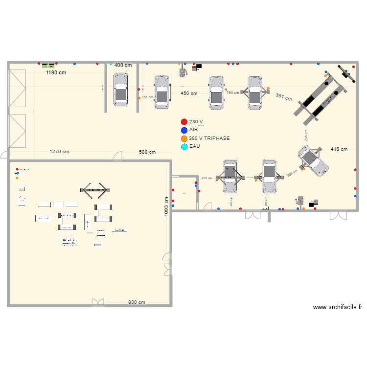 Projet atelier Poitiers v2. Plan de 3 pièces et 963 m2