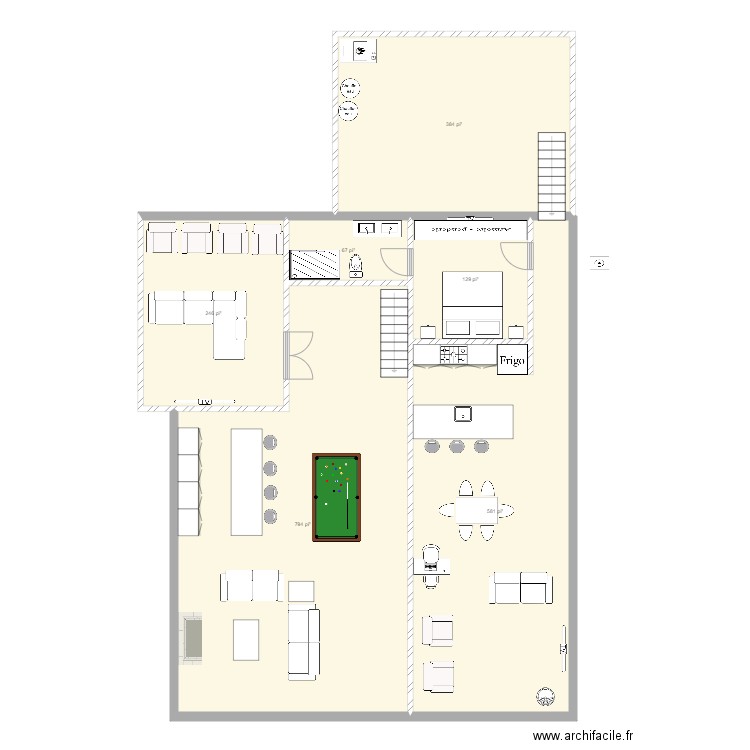 rez jardins SS escalier centre 47pied. Plan de 0 pièce et 0 m2