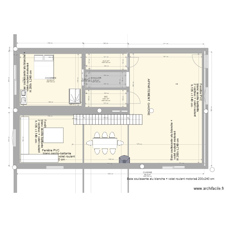 PLAN MESURE APPARTEMENT GAUCHE PIECES. Plan de 6 pièces et 119 m2