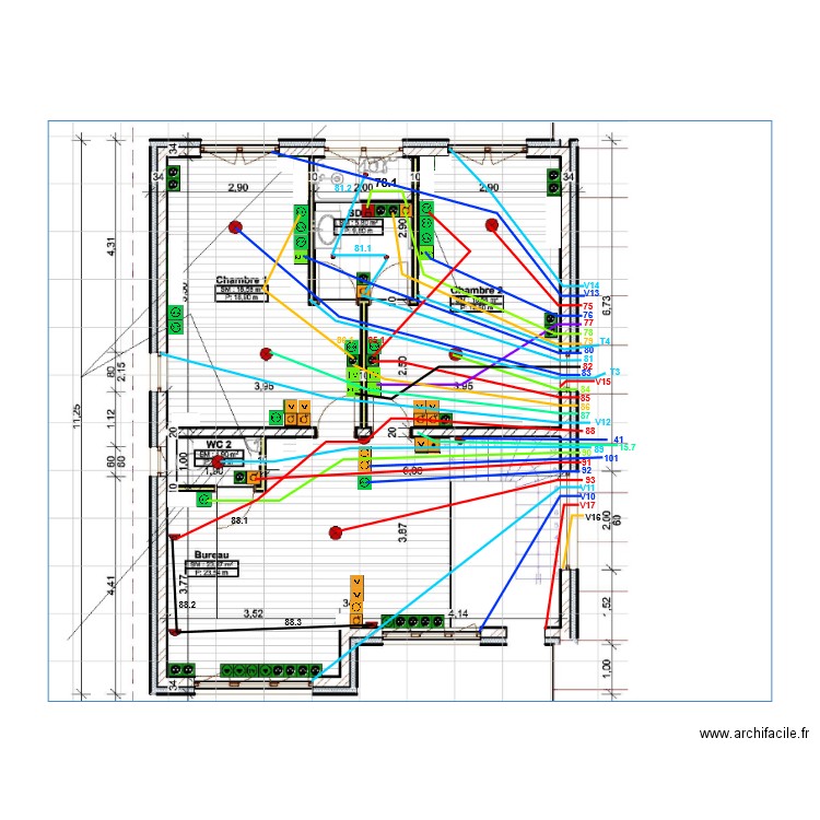 calepinage gaine elec faux plafonds etage. Plan de 0 pièce et 0 m2