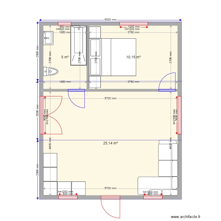 Улан Батор. Plan de 3 pièces et 40 m2