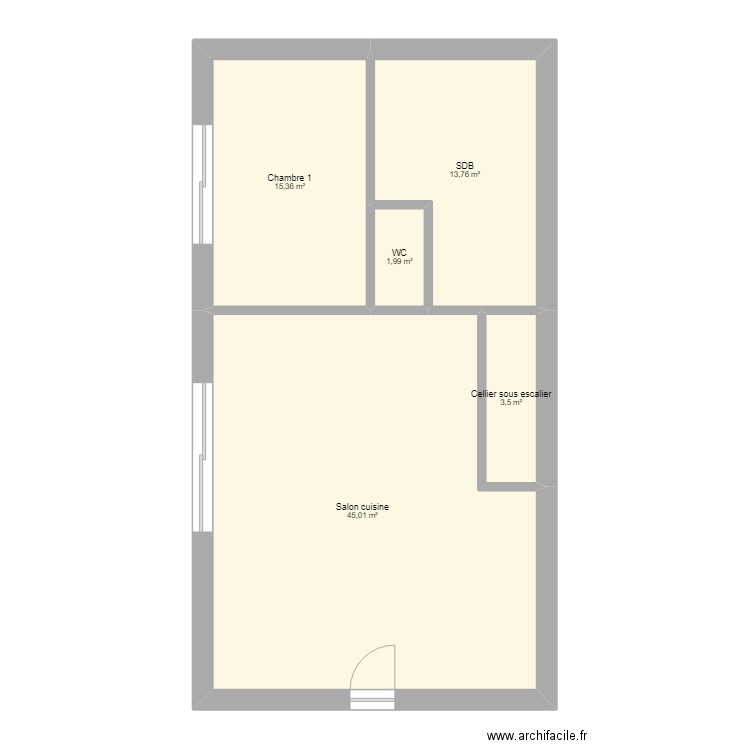 Grange. Plan de 5 pièces et 80 m2