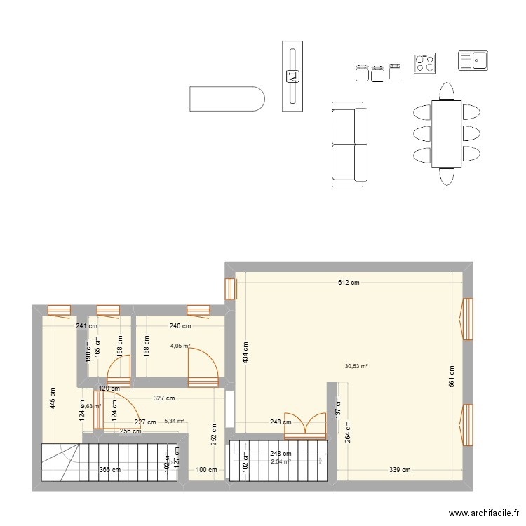 PLAN3. Plan de 5 pièces et 52 m2