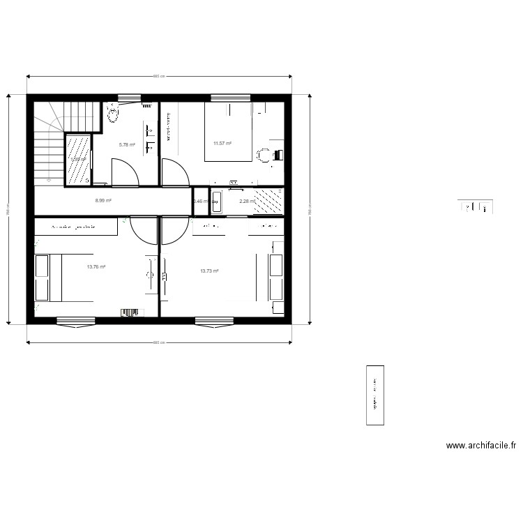 etage 2. Plan de 8 pièces et 58 m2