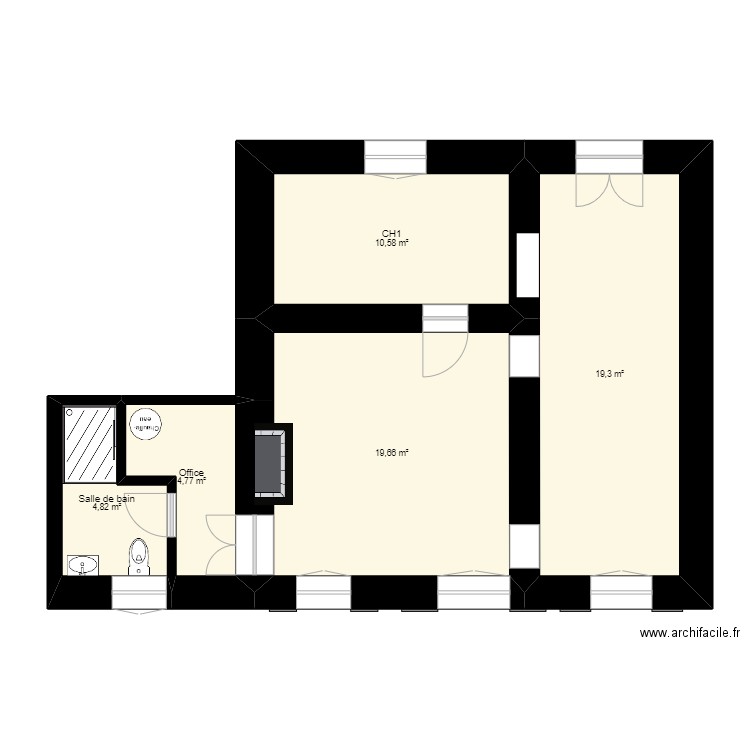 SARI RDC EXISTANT. Plan de 5 pièces et 59 m2