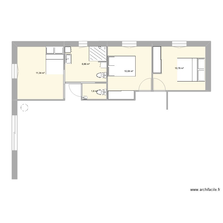 modifs. Plan de 5 pièces et 41 m2