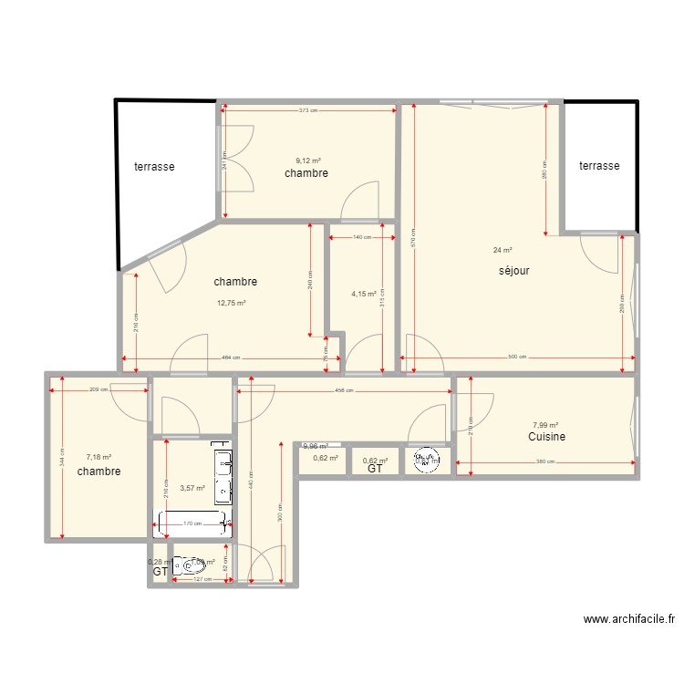 plan existant complet dossier 5368. Plan de 14 pièces et 84 m2