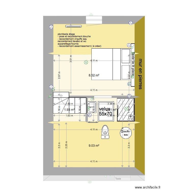 plomberie etage. Plan de 0 pièce et 0 m2