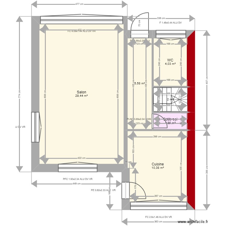 Valade . Plan de 15 pièces et 107 m2