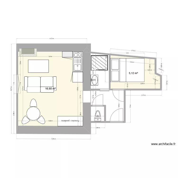 Studio AGO 260310 MB. Plan de 2  et 22 m²