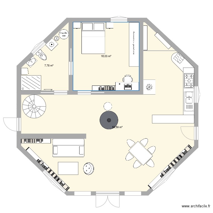 plan rdc maison octogonale. Plan de 0 pièce et 0 m2