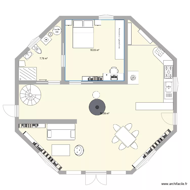 plan rdc maison octogonale. Plan de 