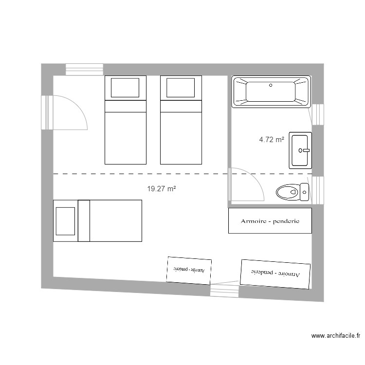 Montoison Plan Extension 1er étage Hyp 7. Plan de 2 pièces et 24 m2