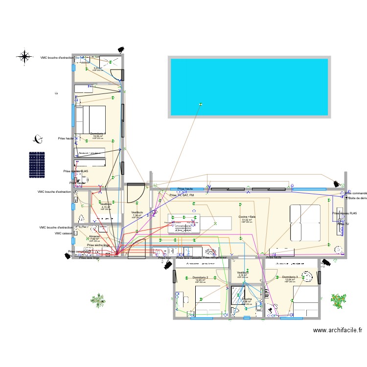 VILLA LAROMANA ELECTRICITE cablage. Plan de 10 pièces et 128 m2